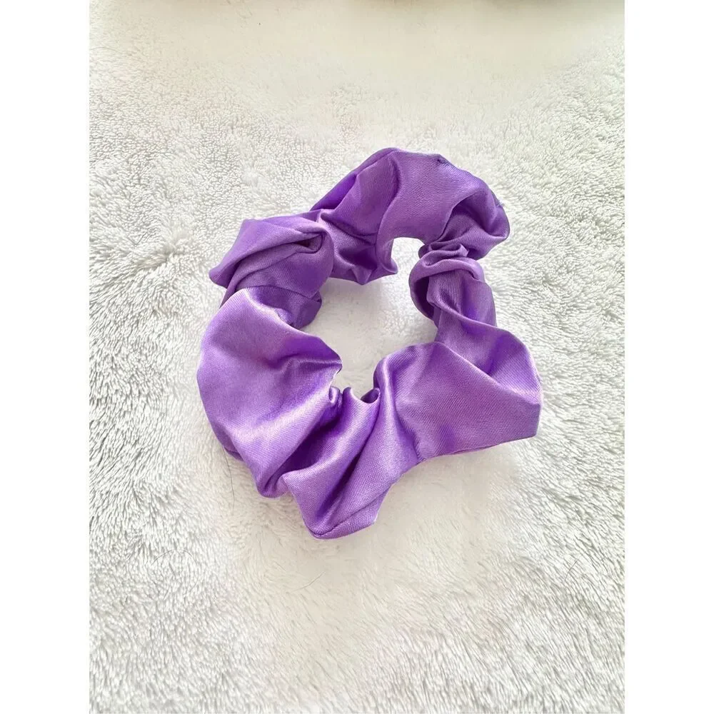 Bright purple color satin hair scrunchie ￼